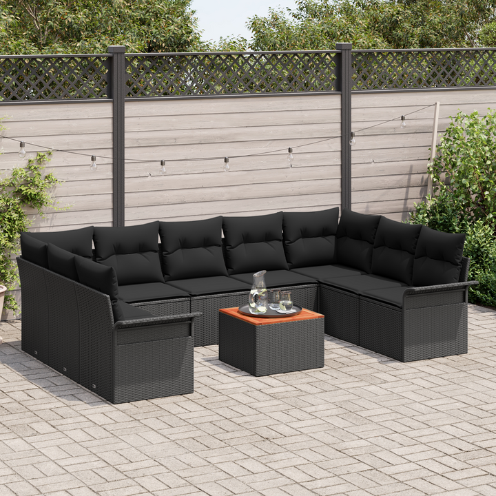 Havesofa Sæt med opbevaring 10 pcs Sort polyrattan