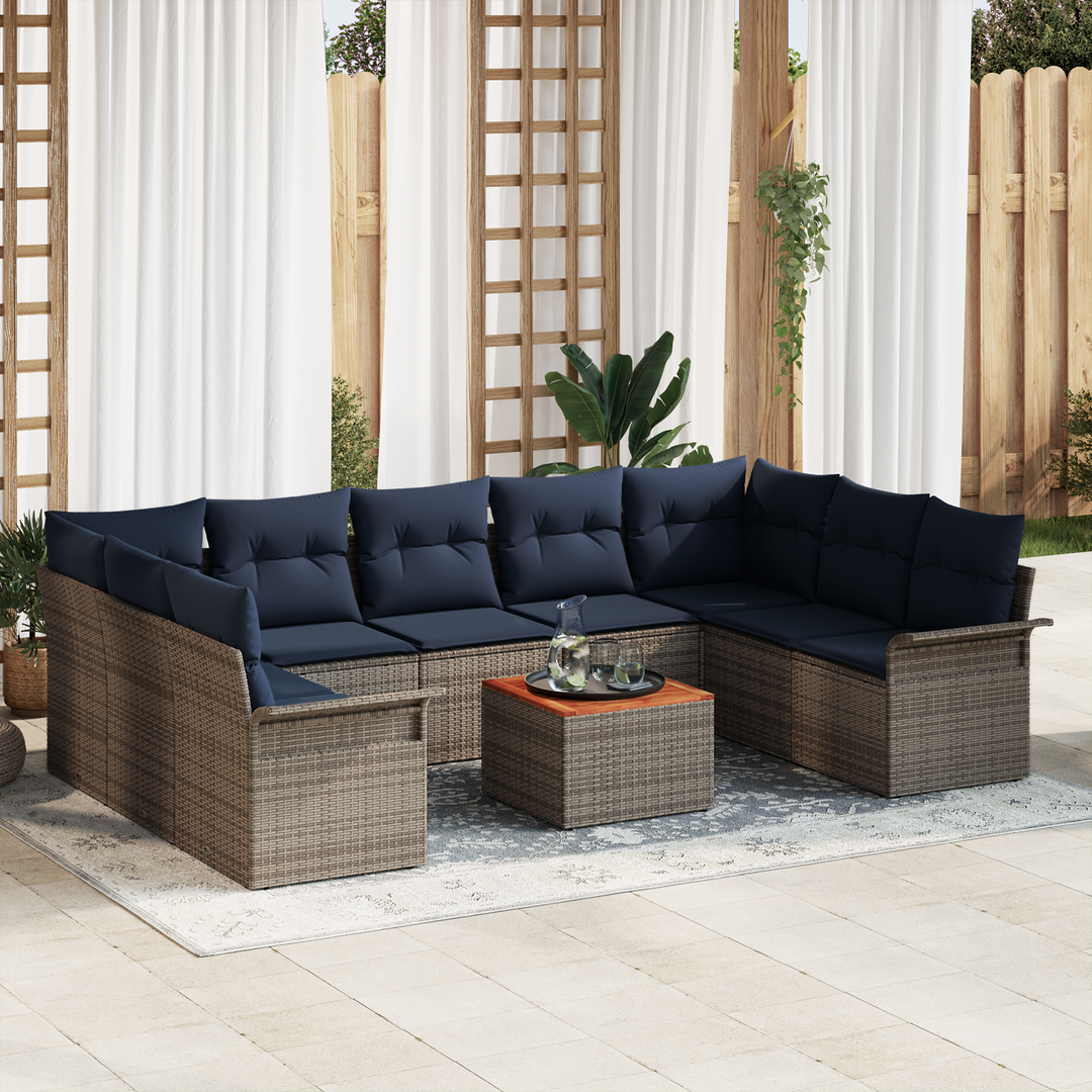 Havesofa Sæt med opbevaring 10 pcs Grå og Marineblå polyrattan