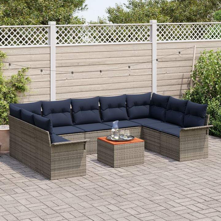 Havesofa Sæt med opbevaring 10 pcs Grå og Marineblå polyrattan