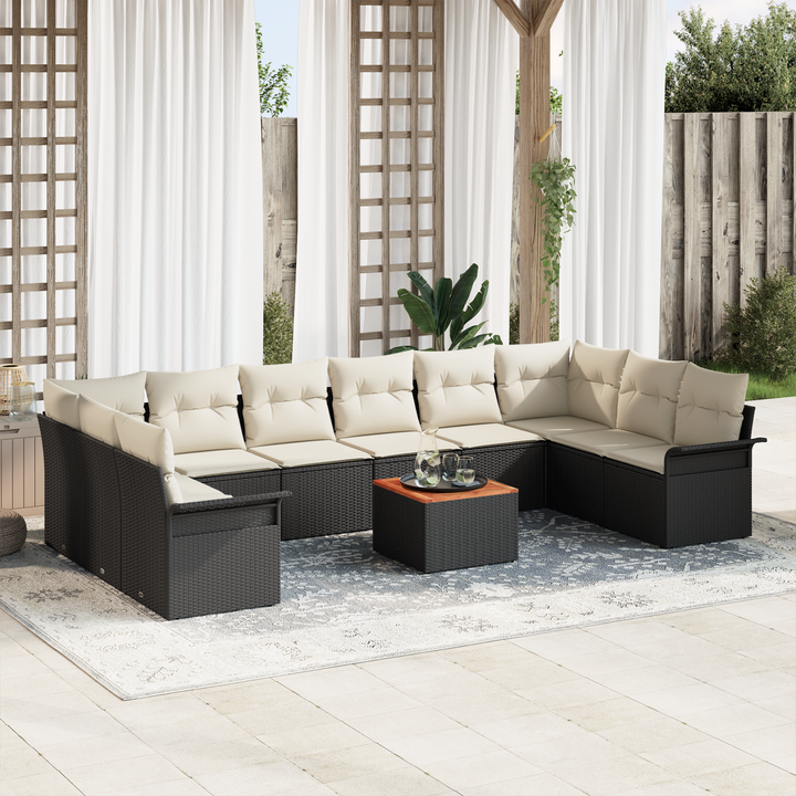 Havesofa Sæt med opbevaring 11 pcs Sort og Cream polyrattan