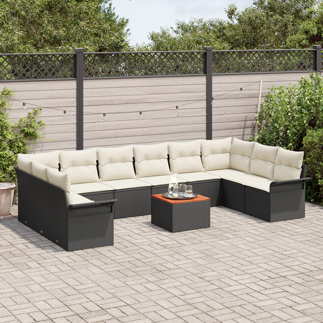 Havesofa Sæt med opbevaring 11 pcs Sort og Cream polyrattan