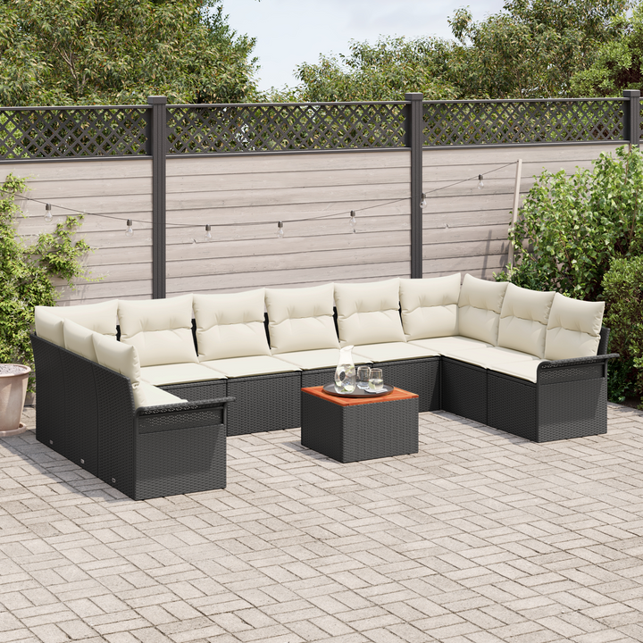 Havesofa Sæt med opbevaring 11 pcs Sort og Cream polyrattan