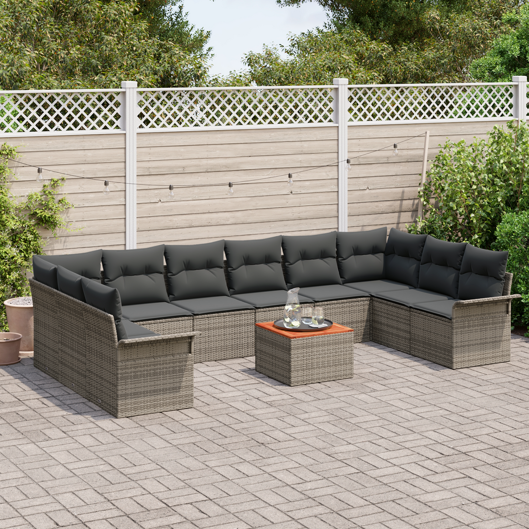 Havesofa Sæt med opbevaring 11 pcs Grå polyrattan