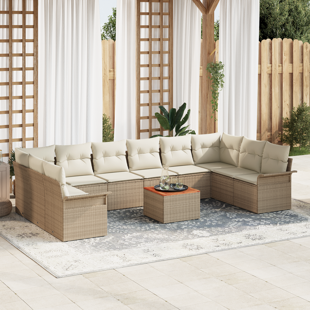 Havesofa Sæt med opbevaring 11 pcs Beige og creme polyrattan