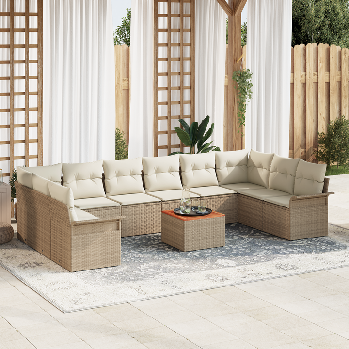 Havesofa Sæt med opbevaring 11 pcs Beige og creme polyrattan