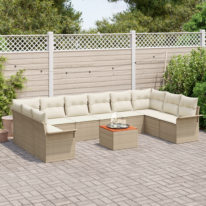Havesofa Sæt med opbevaring 11 pcs Beige og creme polyrattan
