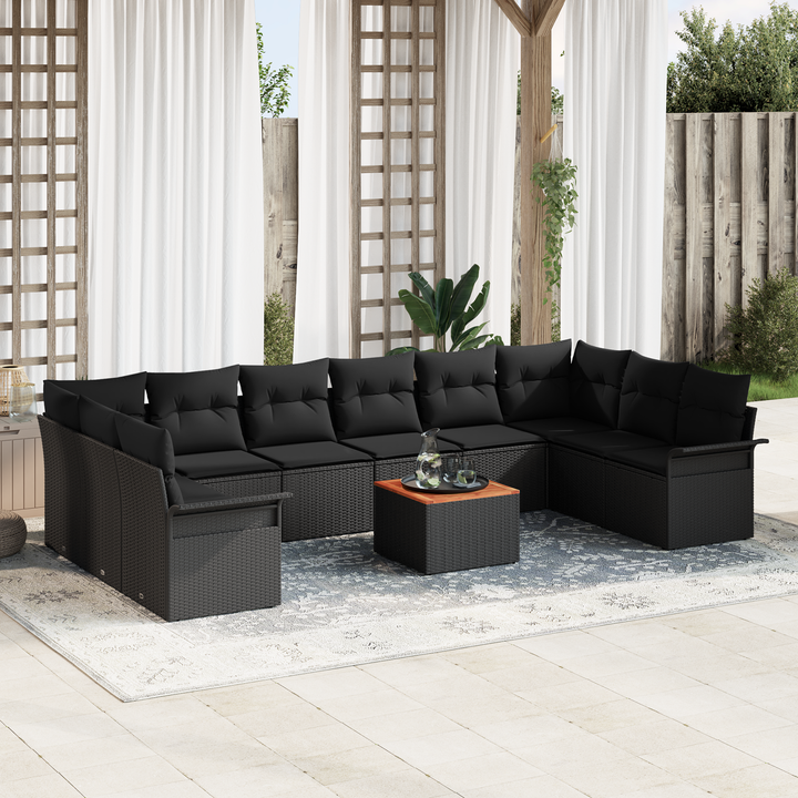 Havesofa Sæt med opbevaring 11 pcs Sort polyrattan