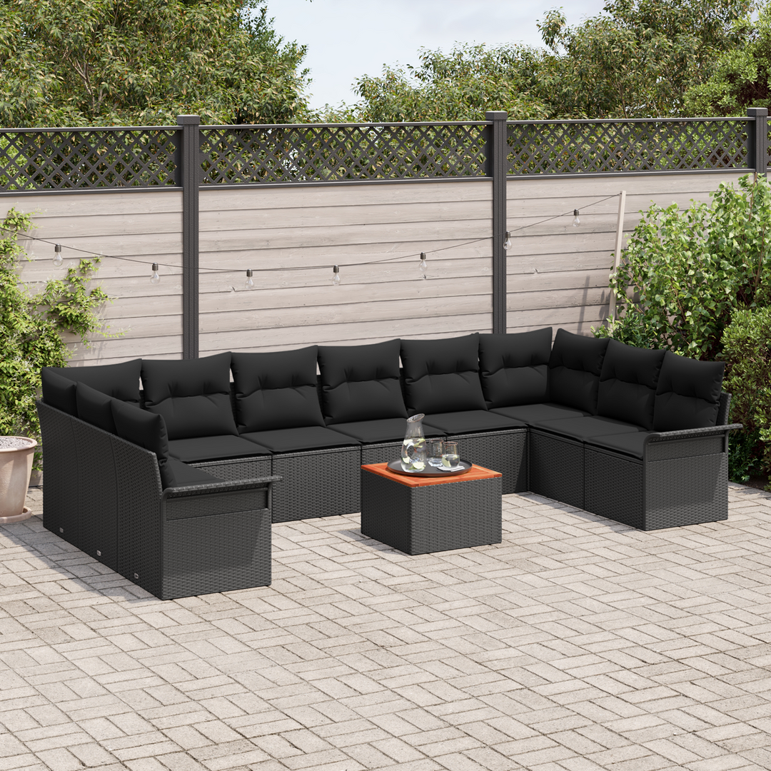 Havesofa Sæt med opbevaring 11 pcs Sort polyrattan