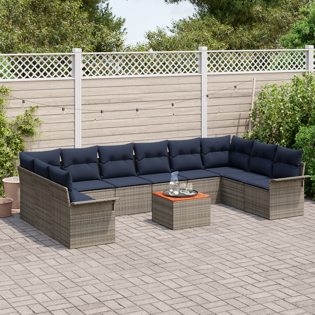 Havesofa Sæt med opbevaring 11 pcs Grå og Marineblå polyrattan