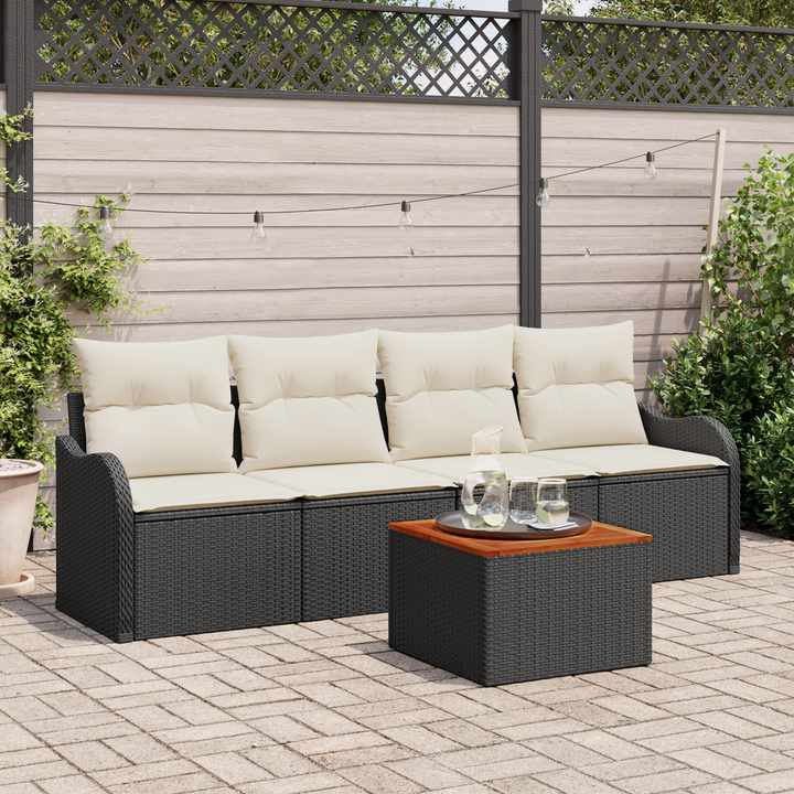 Havesofa Sæt med opbevaring 5 pcs Sort og Cream polyrattan