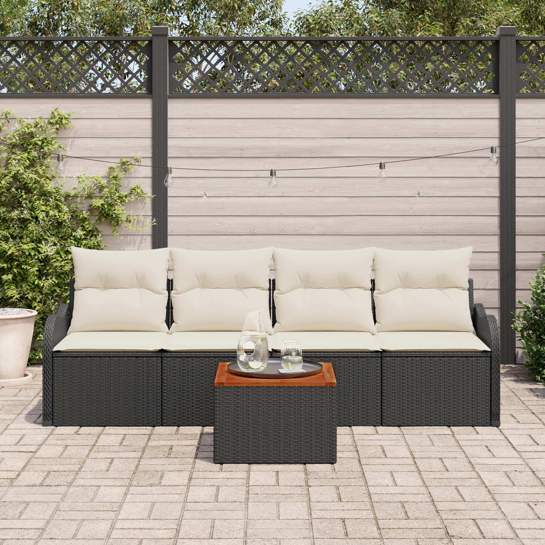 Havesofa Sæt med opbevaring 5 pcs Sort og Cream polyrattan