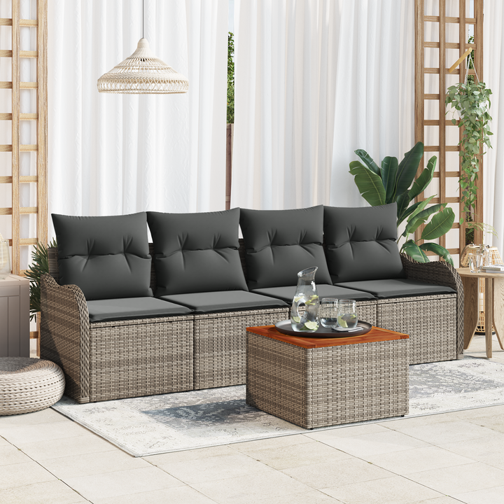 Havesofa Sæt med opbevaring 5 pcs Grå polyrattan
