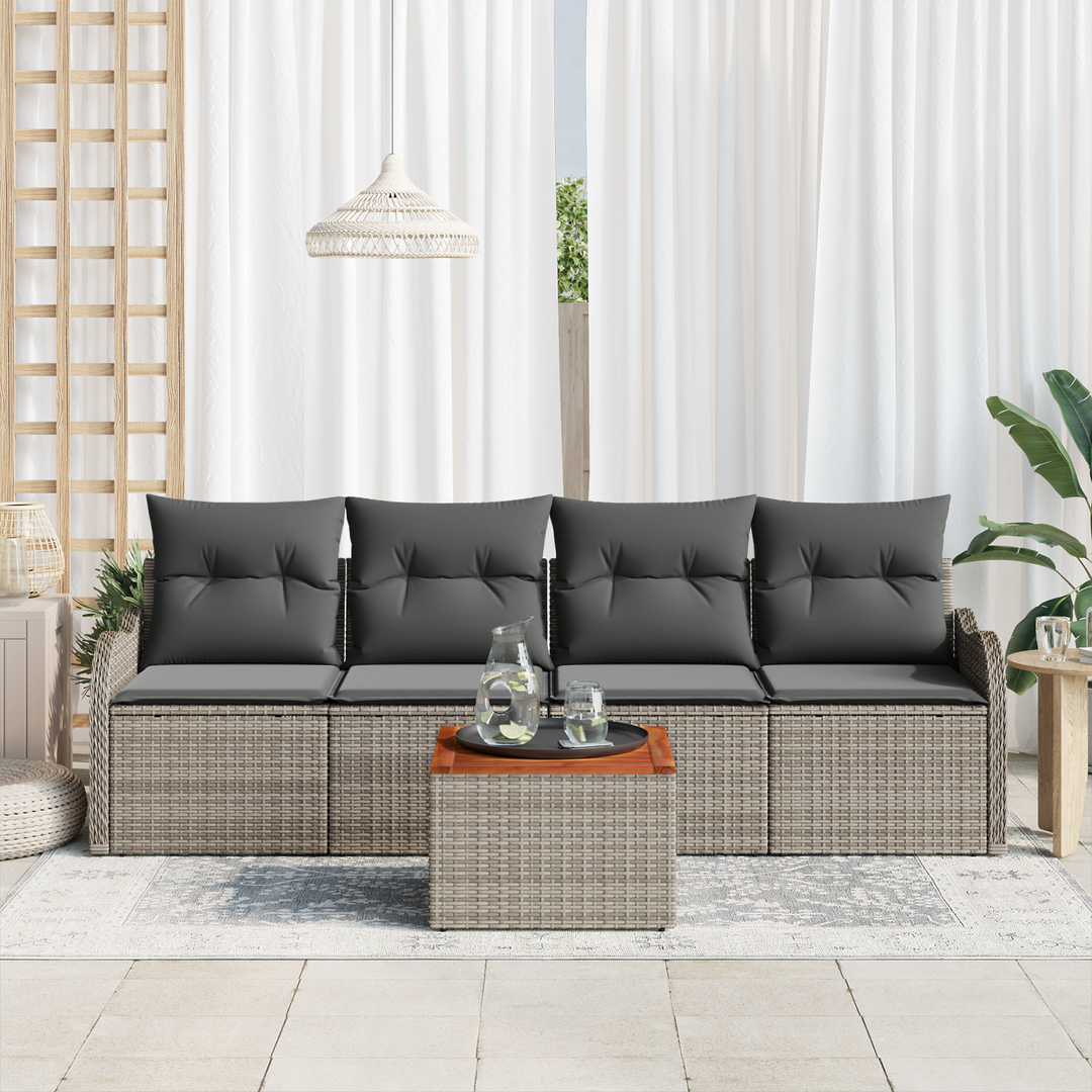 Havesofa Sæt med opbevaring 5 pcs Grå polyrattan