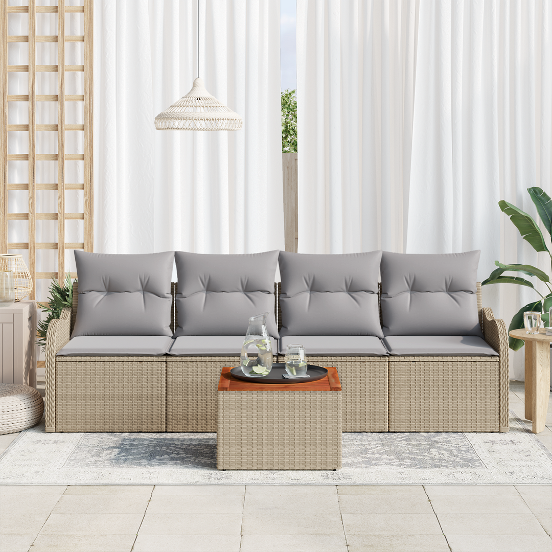 Havesofa Sæt med opbevaring 5 pcs Beige og lys grå polyrattan