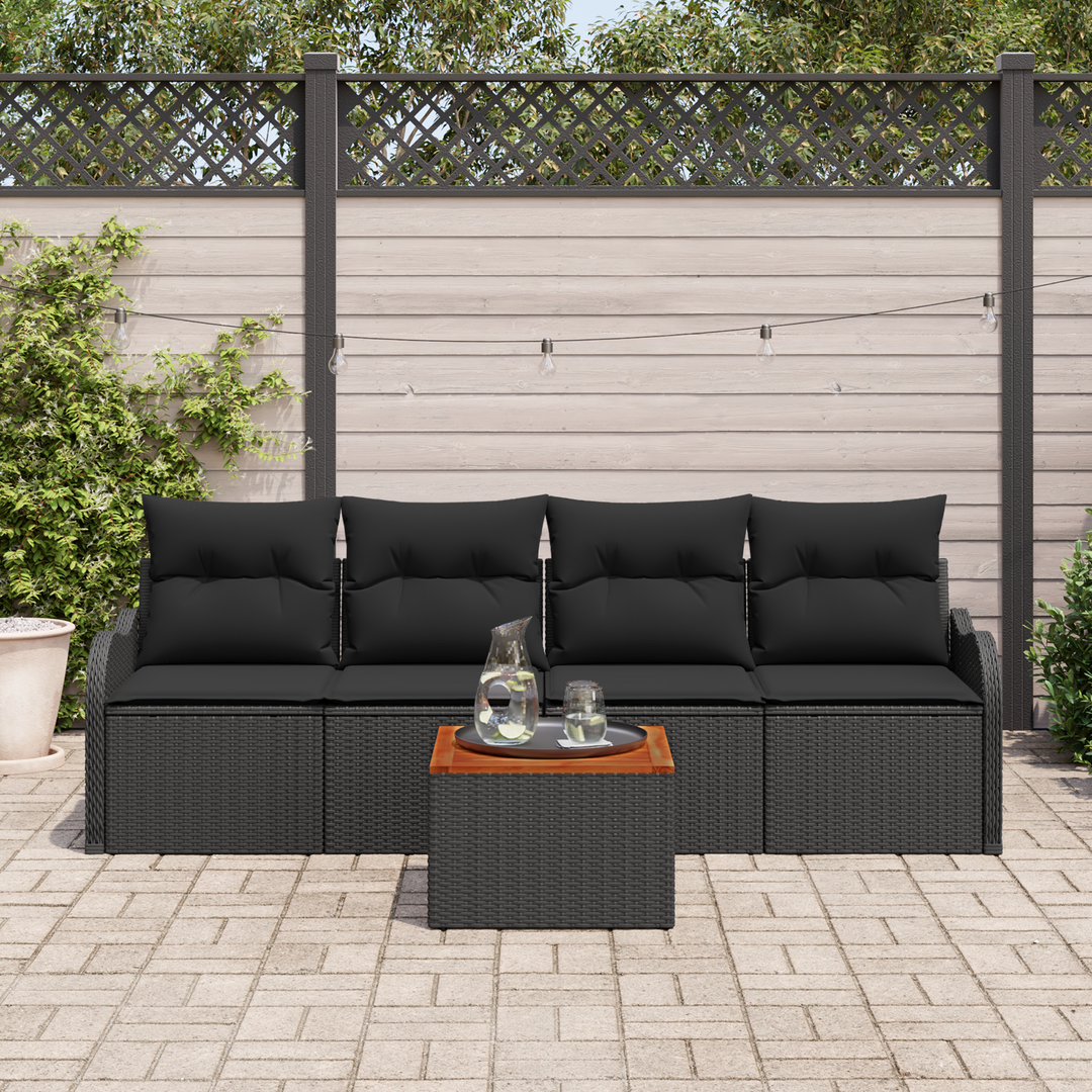Havesofa Sæt med opbevaring 5 pcs Sort polyrattan