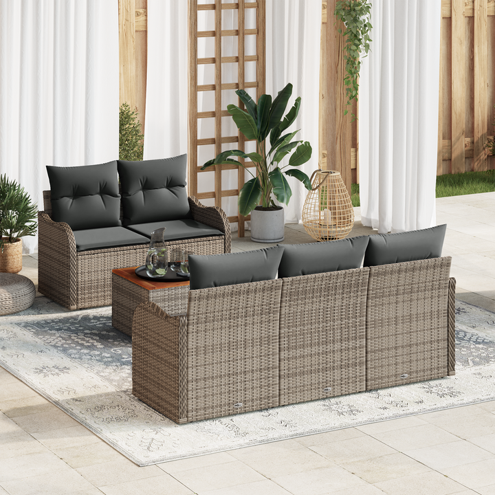 Havesofa Sæt med opbevaring 6 pcs Grå polyrattan