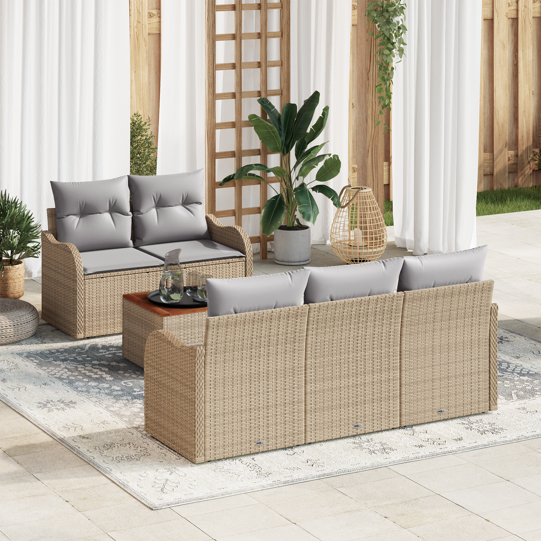Havesofa Sæt med opbevaring 6 pcs Beige og lys grå polyrattan