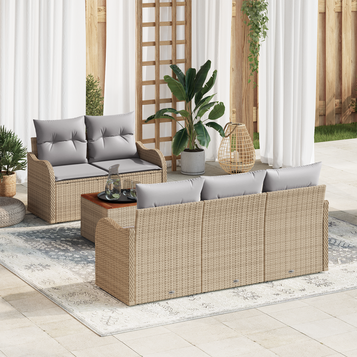 Havesofa Sæt med opbevaring 6 pcs Beige og lys grå polyrattan