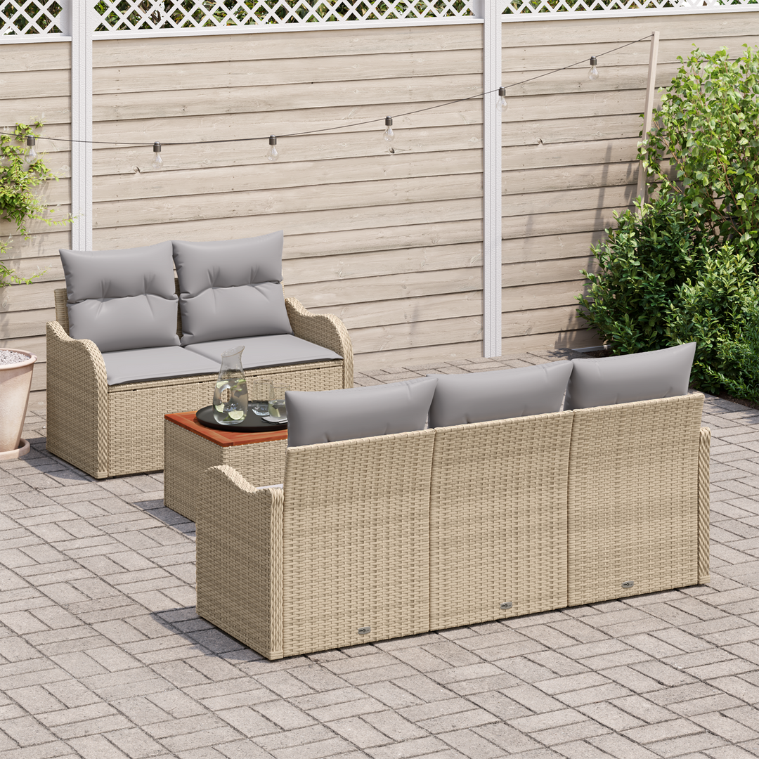 Havesofa Sæt med opbevaring 6 pcs Beige og lys grå polyrattan