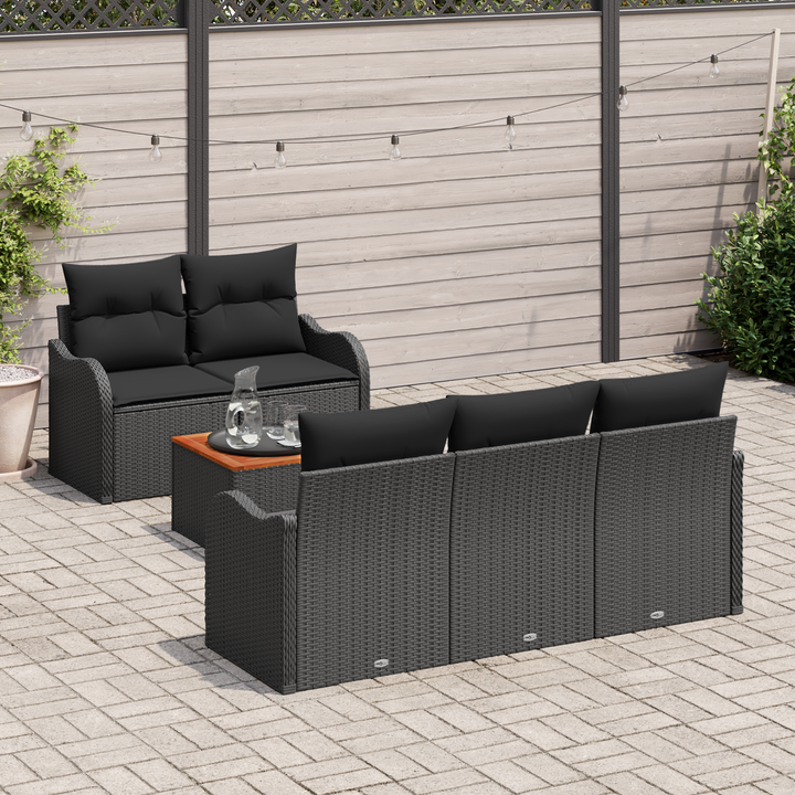 Havesofa Sæt med opbevaring 6 pcs Sort polyrattan