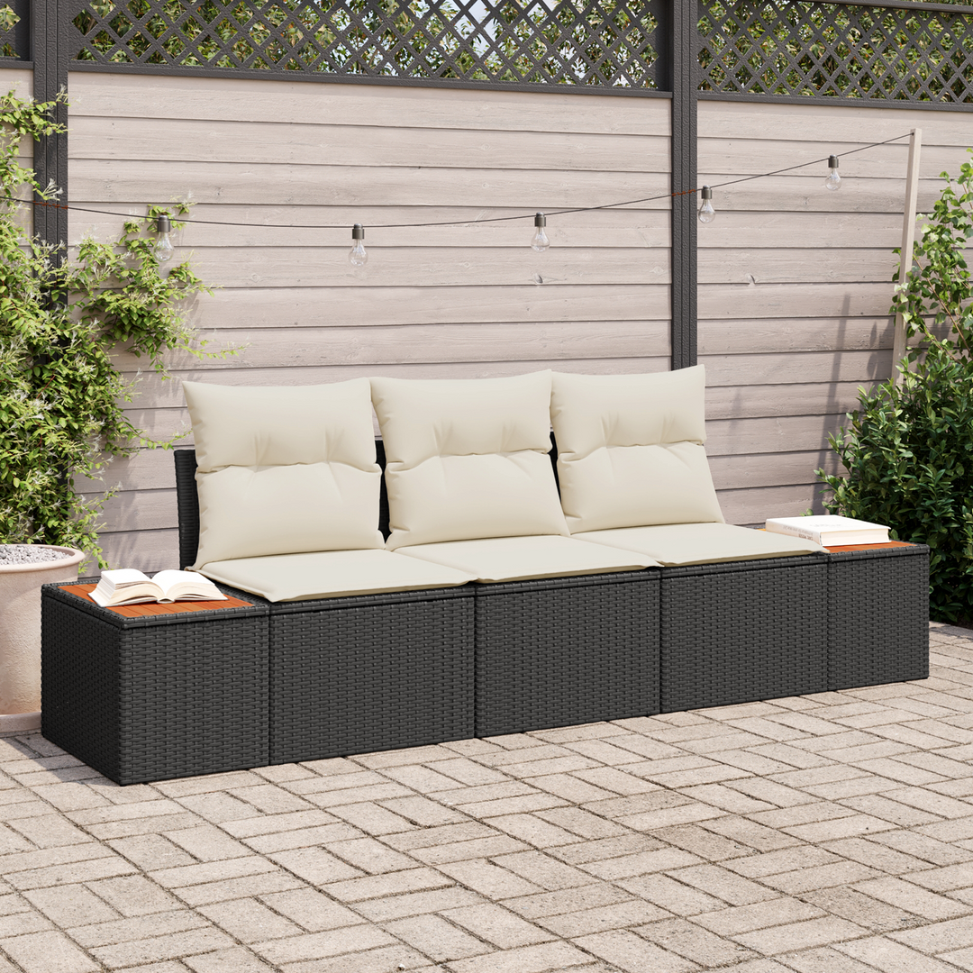 Havesofa Sæt 3 pcs Sort og cremefarvet Poly rattan