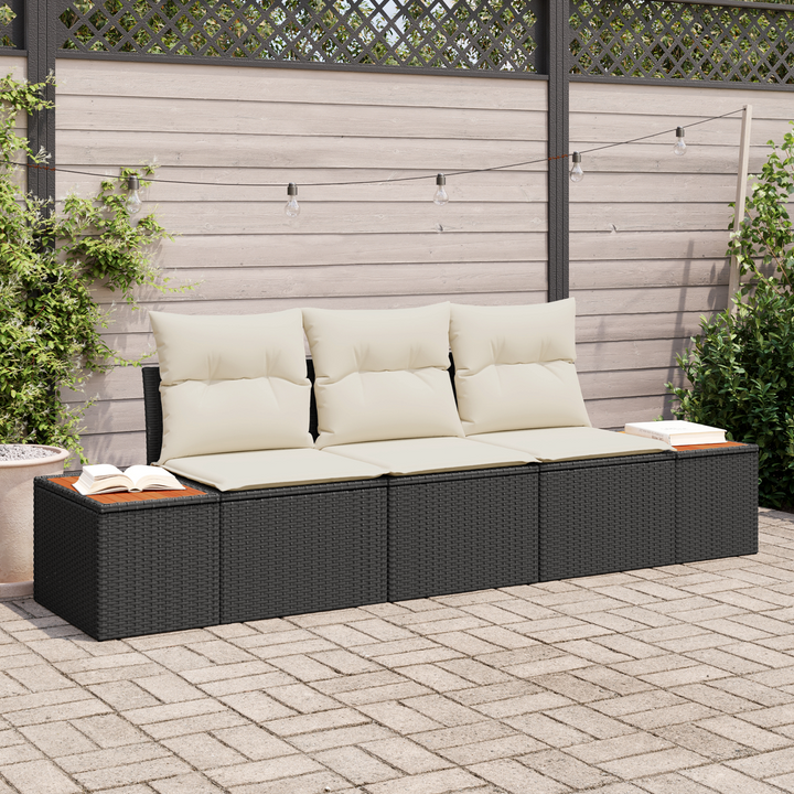 Havesofa Sæt 3 pcs Sort og cremefarvet Poly rattan