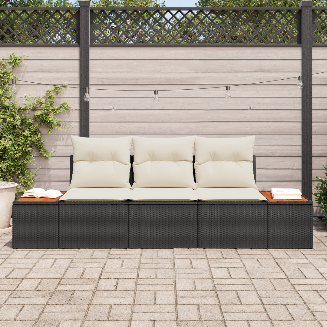 Havesofa Sæt 3 pcs Sort og cremefarvet Poly rattan