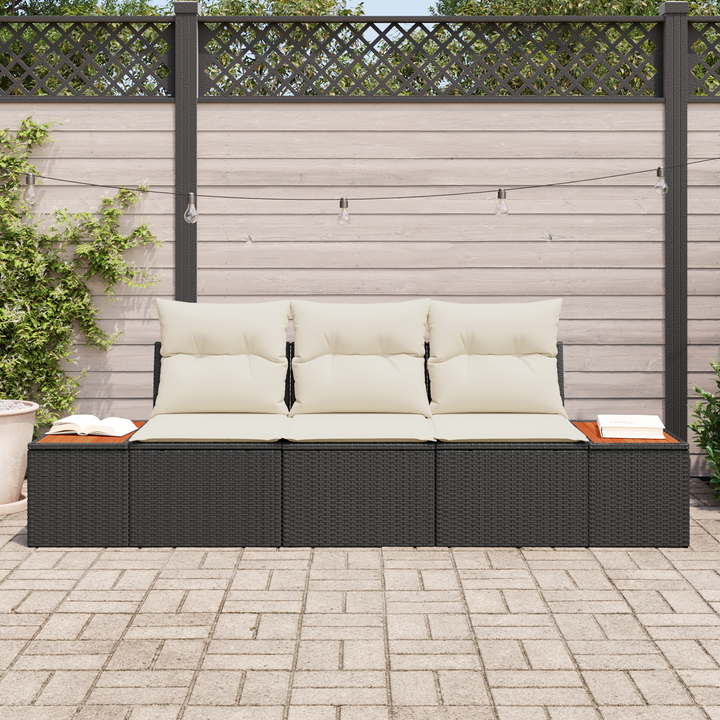 Havesofa Sæt 3 pcs Sort og cremefarvet Poly rattan