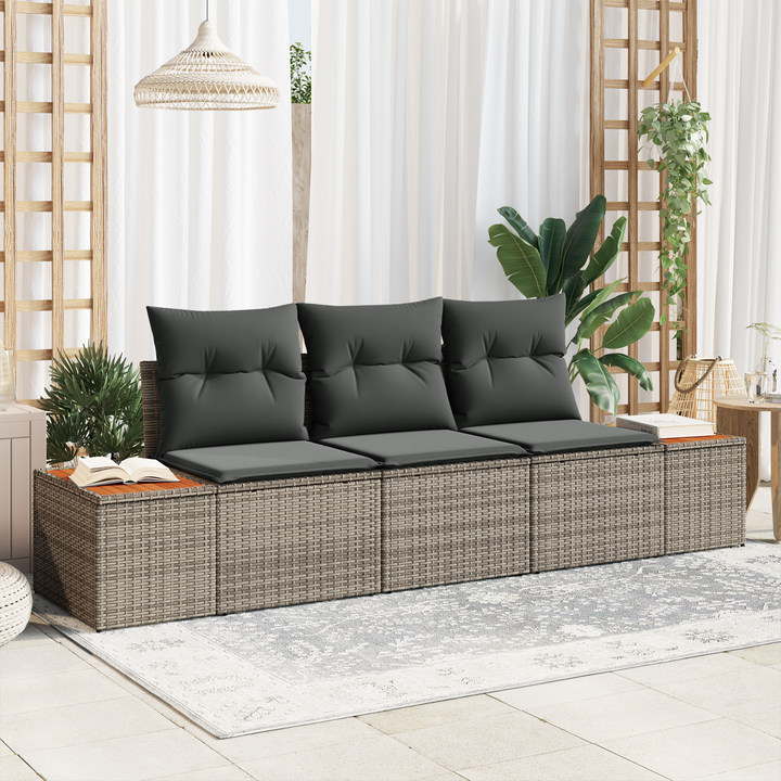 Havesofa Sæt med opbevaring 3 pcs Grå Poly rattan