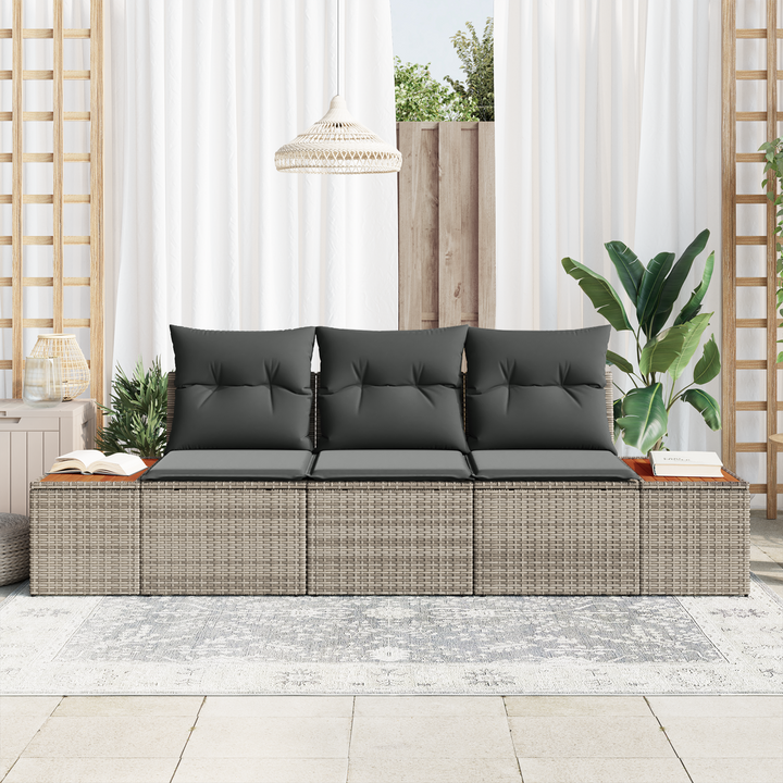 Havesofa Sæt med opbevaring 3 pcs Grå Poly rattan