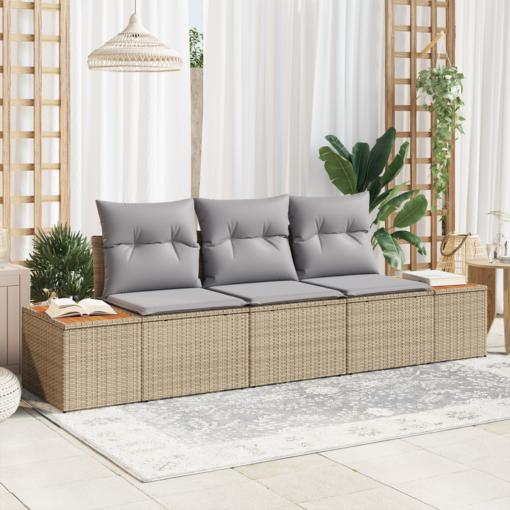 Havesofa Sæt med opbevaring 3 pcs beige og lysegrå Poly rattan
