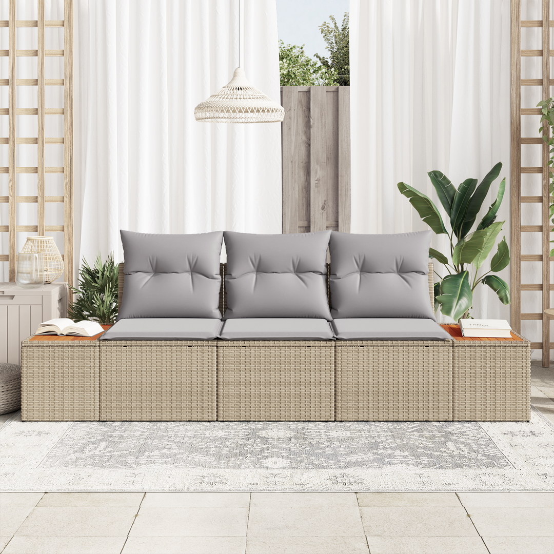 Havesofa Sæt med opbevaring 3 pcs beige og lysegrå Poly rattan