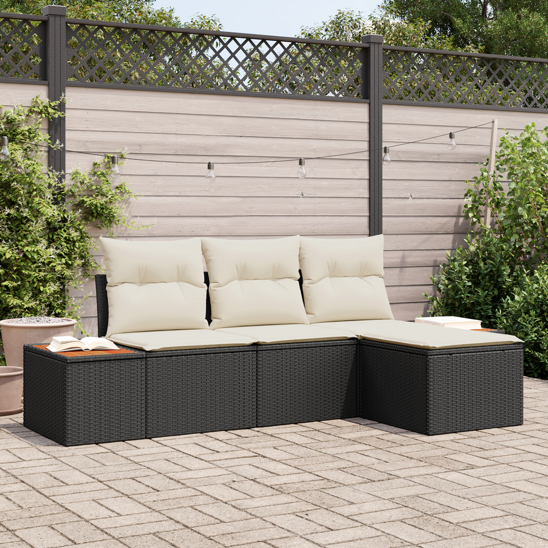 Havesofa Sæt med pude 4 pcs Sort og Cream Poly Rattan