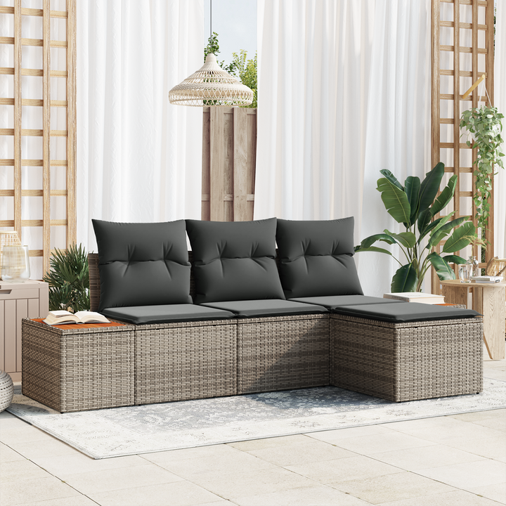 Havesofa Sæt med pude 4 pcs Grå Poly Rattan