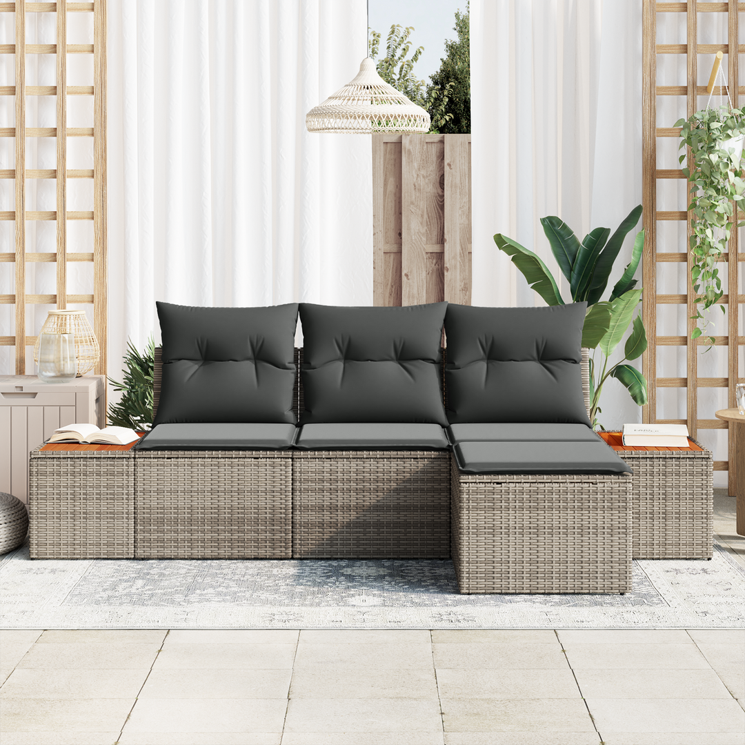 Havesofa Sæt med pude 4 pcs Grå Poly Rattan