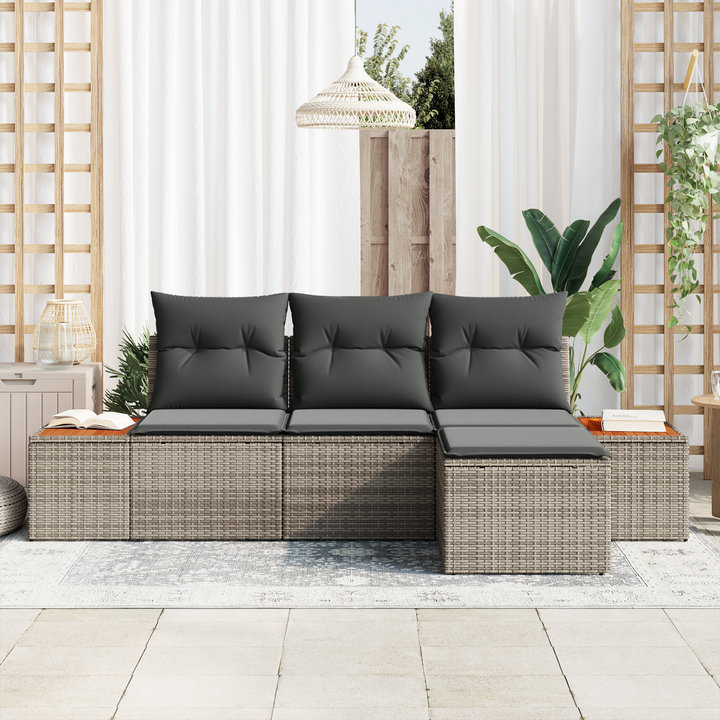Havesofa Sæt med pude 4 pcs Grå Poly Rattan