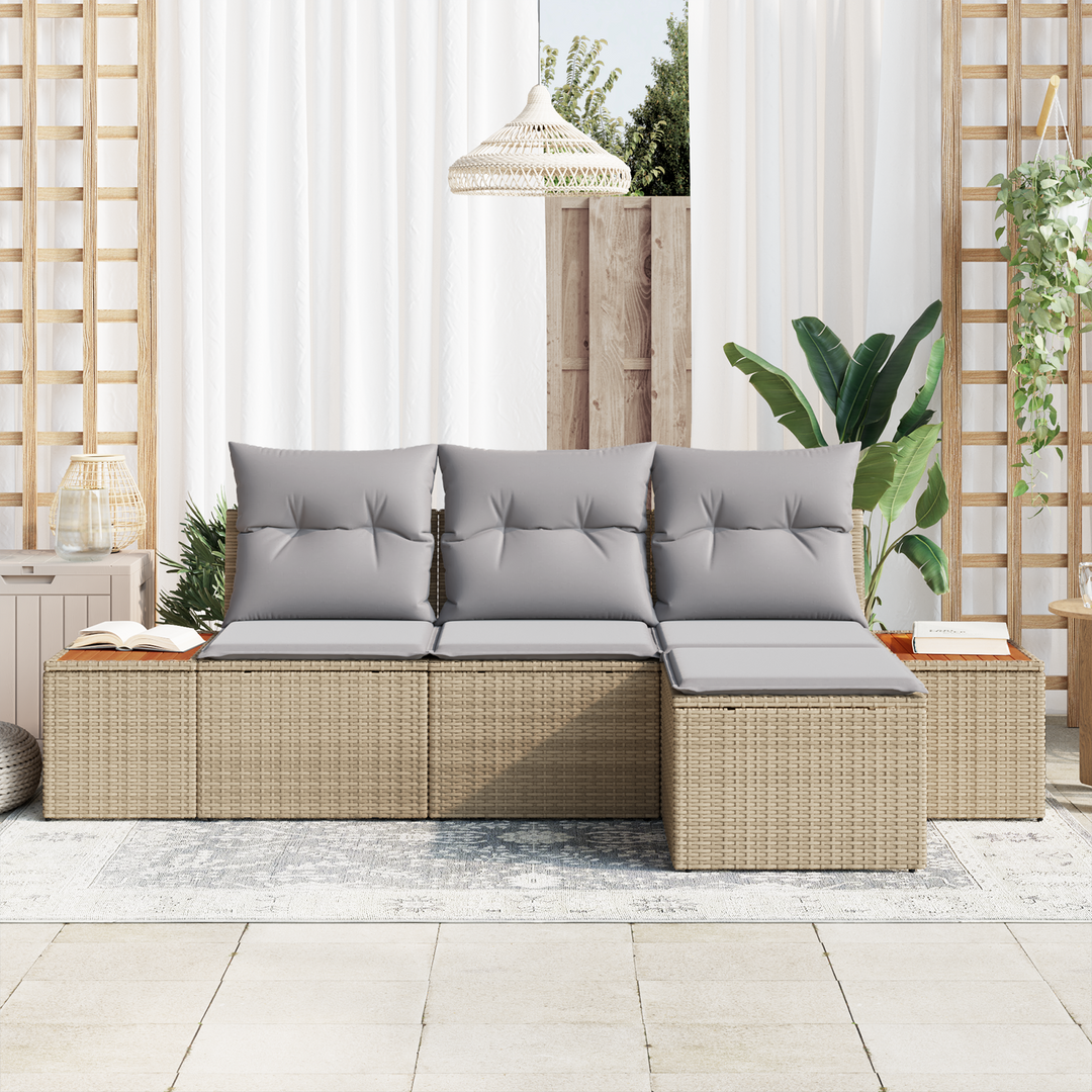 Havesofa Sæt med pude 4 pcs Beige og lys grå Poly Rattan