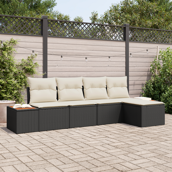 Havesofa Sæt med pude 6 pcs Sort og Cream Polyrattan