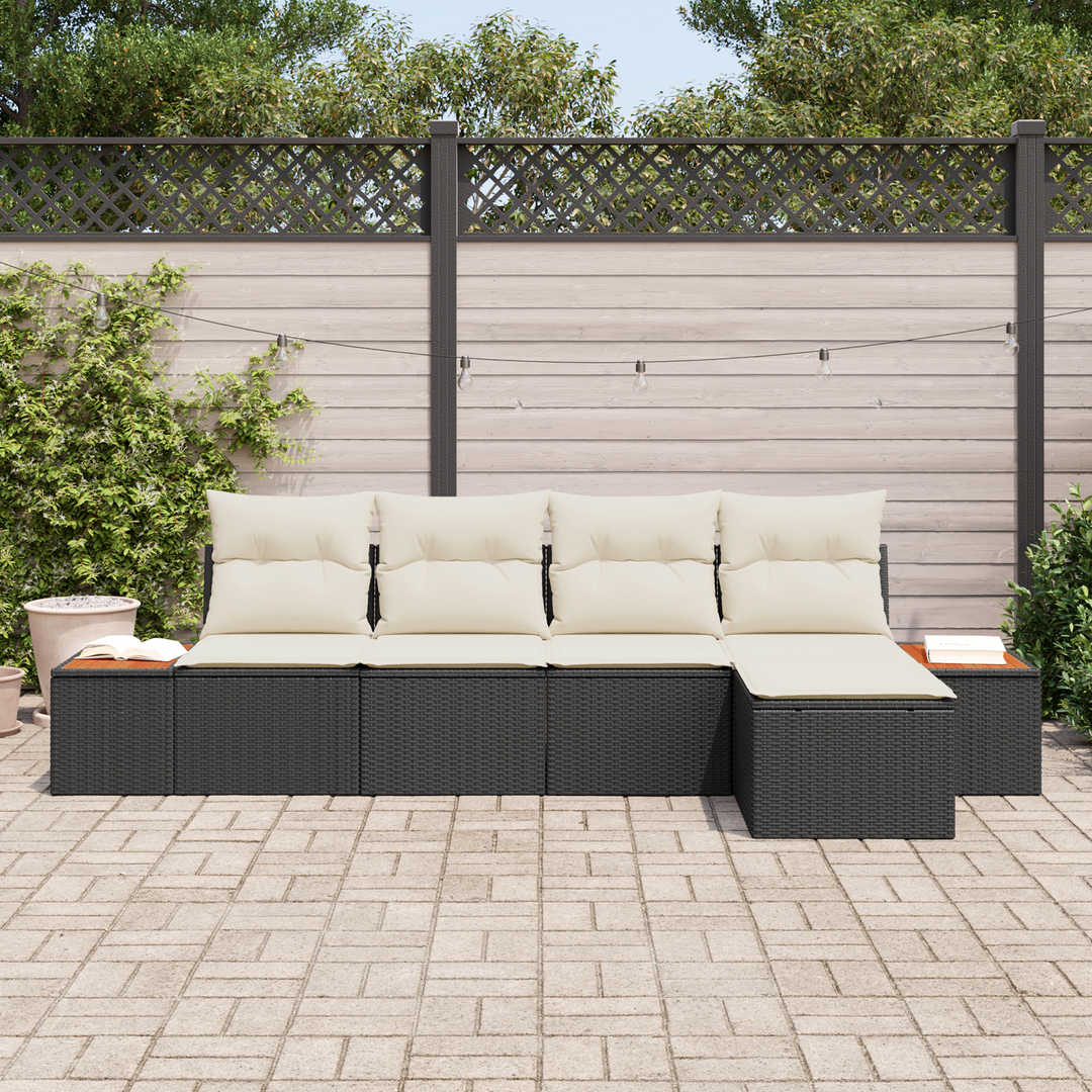 Havesofa Sæt med pude 6 pcs Sort og Cream Polyrattan