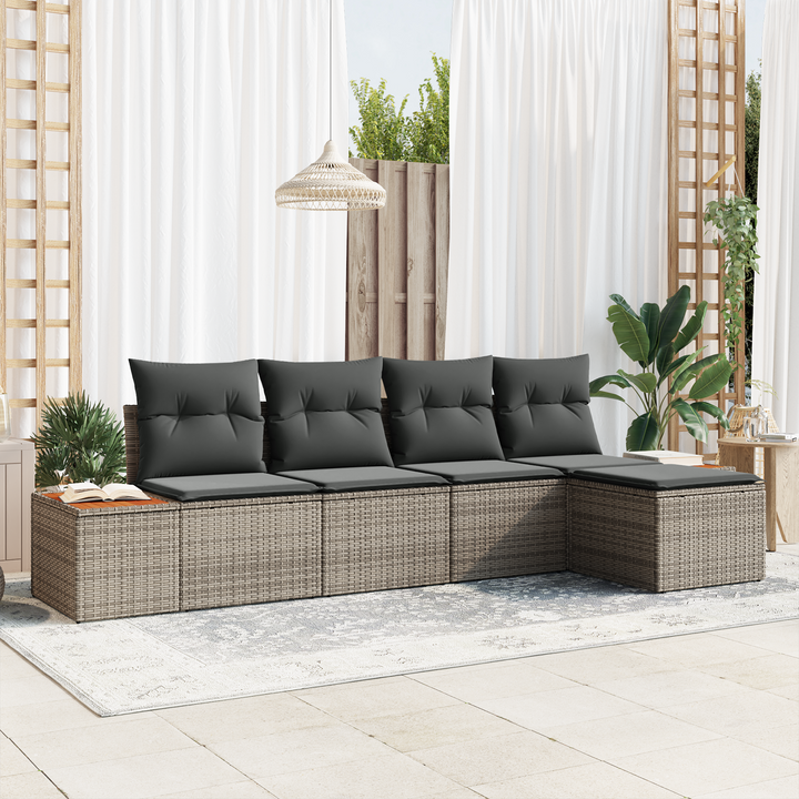 Havesofa Sæt med pude med opbevaring 6 pcs Grå Polyrattan