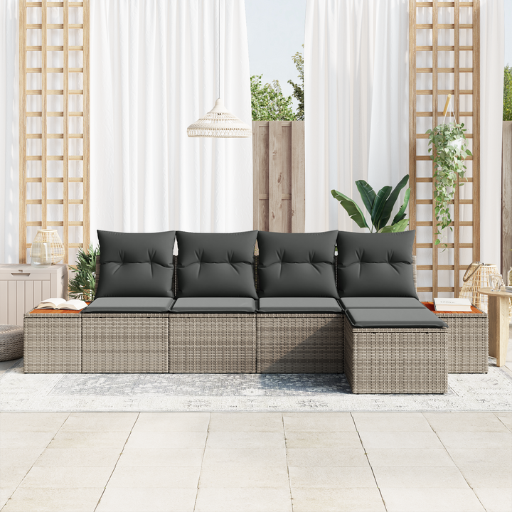 Havesofa Sæt med pude med opbevaring 6 pcs Grå Polyrattan