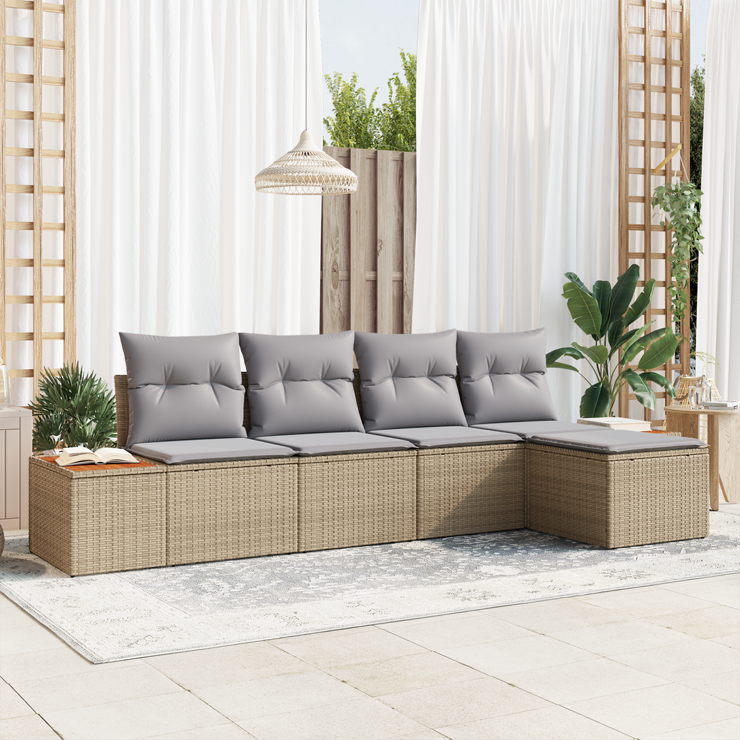 Havesofa Sæt med pude 6 pcs Beige og lys grå Polyrattan