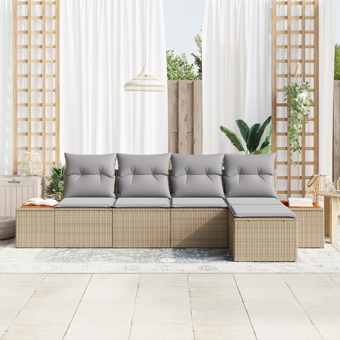 Havesofa Sæt med pude 6 pcs Beige og lys grå Polyrattan