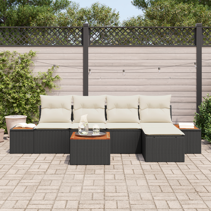 Havesofa Sæt med pude 6 pcs Sort og Cream Polyrattan