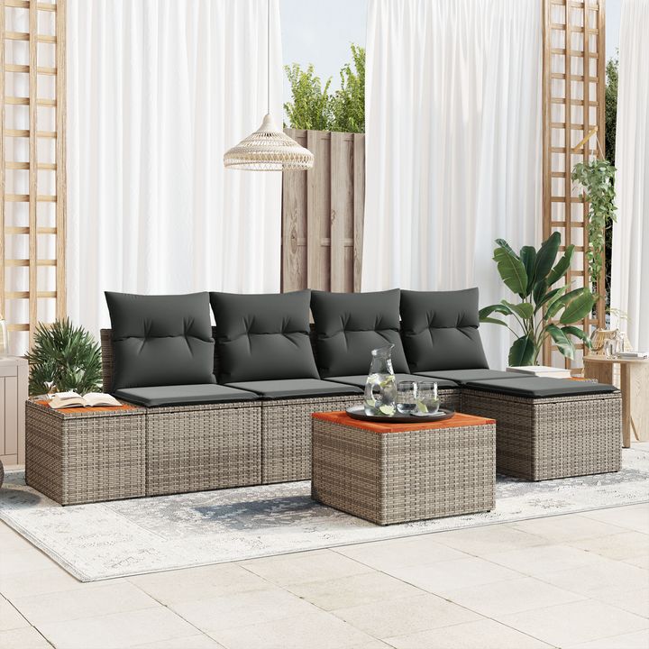 Havesofa Sæt med pude med opbevaring 6 pcs Grå Polyrattan