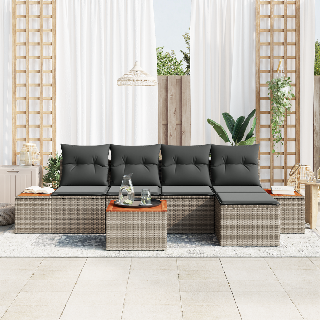 Havesofa Sæt med pude med opbevaring 6 pcs Grå Polyrattan