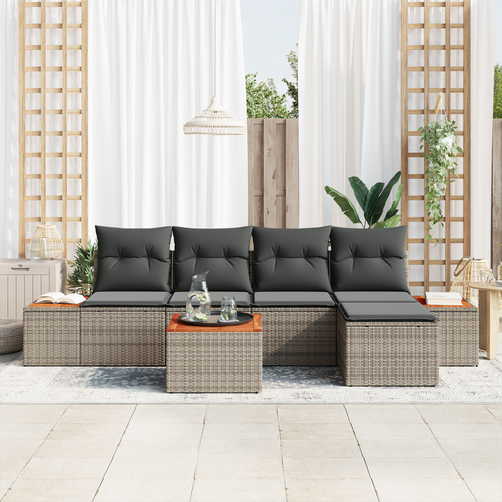 Havesofa Sæt med pude med opbevaring 6 pcs Grå Polyrattan