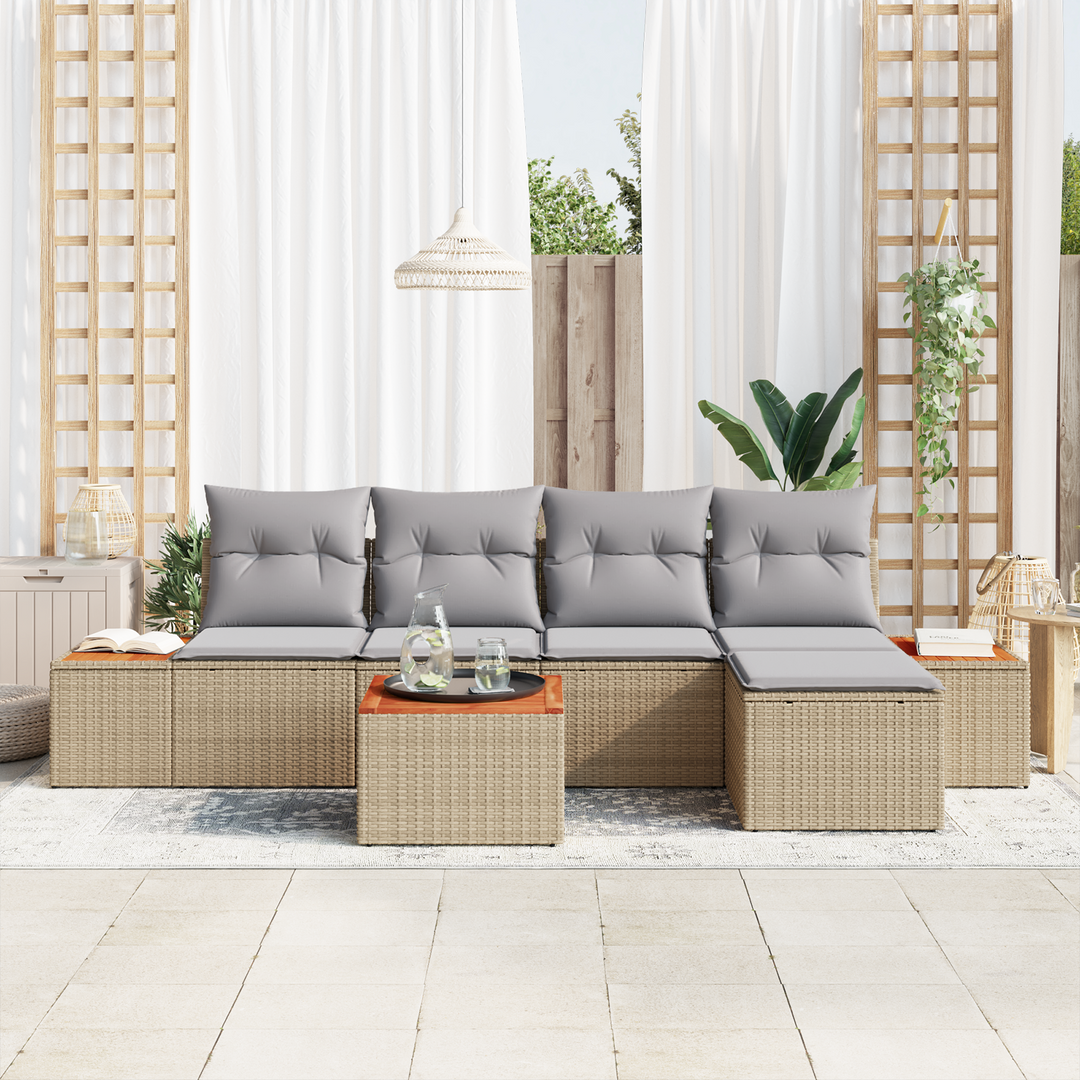 Havesofa Sæt med pude 6 pcs Beige og lys grå Polyrattan