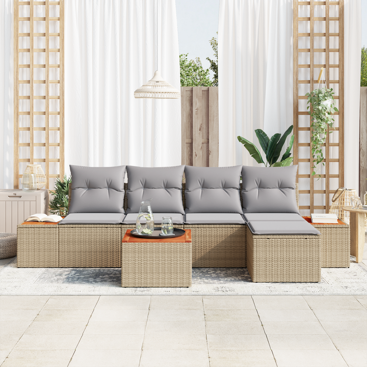Havesofa Sæt med pude 6 pcs Beige og lys grå Polyrattan