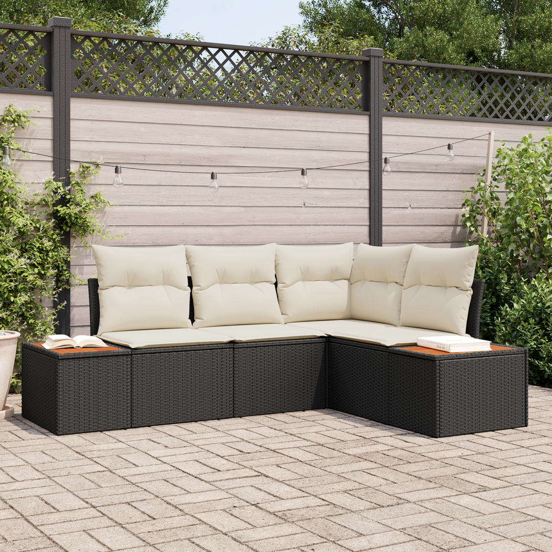 Havesofa Sæt med pude 4 pcs Sort og Cream Polyrattan